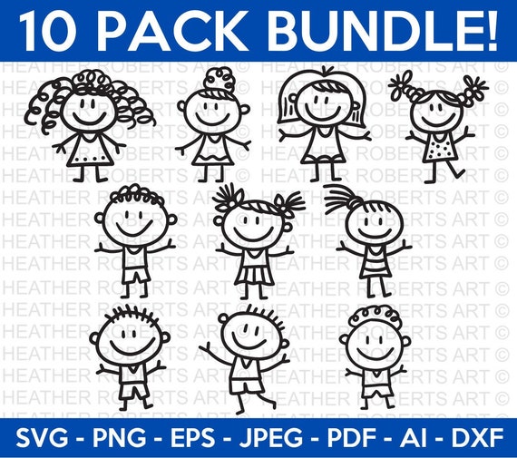 Stick Figure SVG Bundle: Kids Clipart (Digital Download)