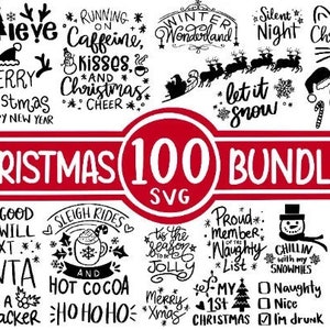 100 pacchetti SVG di Natale, inverno in formato SVG, Babbo Natale in formato SVG, vacanze, buon Natale, pacchetto natalizio, camicia di Natale divertente, file di taglio Cricut
