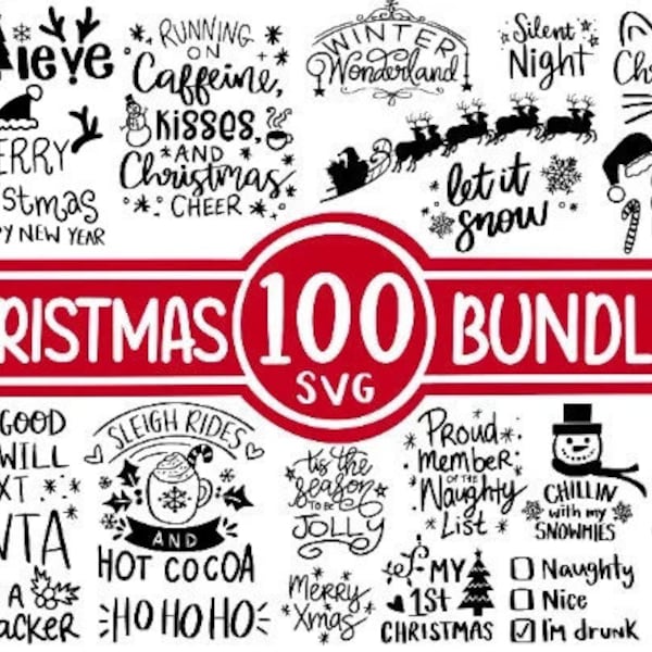 100 Christmas SVG Bundle, Winter svg, Santa SVG, Holiday, Merry Christmas, Christmas Bundle, Funny Christmas Shirt, Cut File Cricut