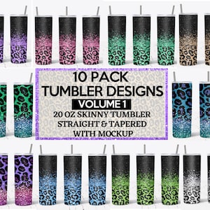 20 oz skinny beker sublimatie wraps bundel, glitter luipaard prints png-bundel, glitter overlay ontwerp, recht, taps toelopend, sublimatie, png