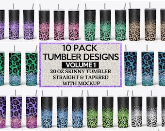 Glitter Leopard Tumbler Sublimation Wraps: 20 Oz Skinny Tumbler PNG Bundle (Digital Download)