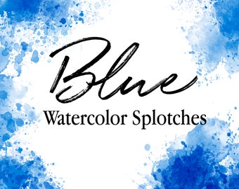 Blauwe aquarel spatten clipart: handgeschilderde png-afbeeldingen (directe download)