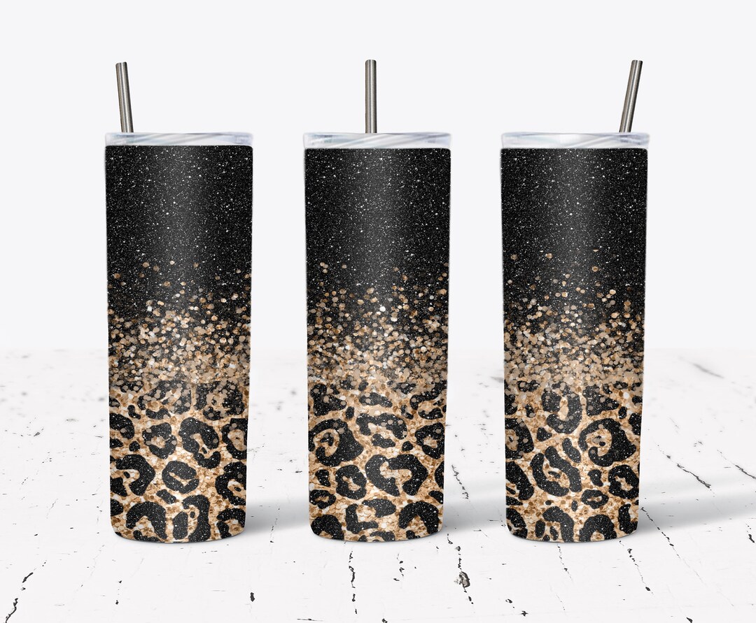 20 Oz Skinny Tumbler Sublimation Design Glitter Gold Leopard - Etsy