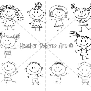 10 PACK stokcijfers Svg-bestand - Stick Boy Clipart - Stick Girl Png - Stick mensen, vectoren, Jpeg Stick mensen kinderen voor Cricut