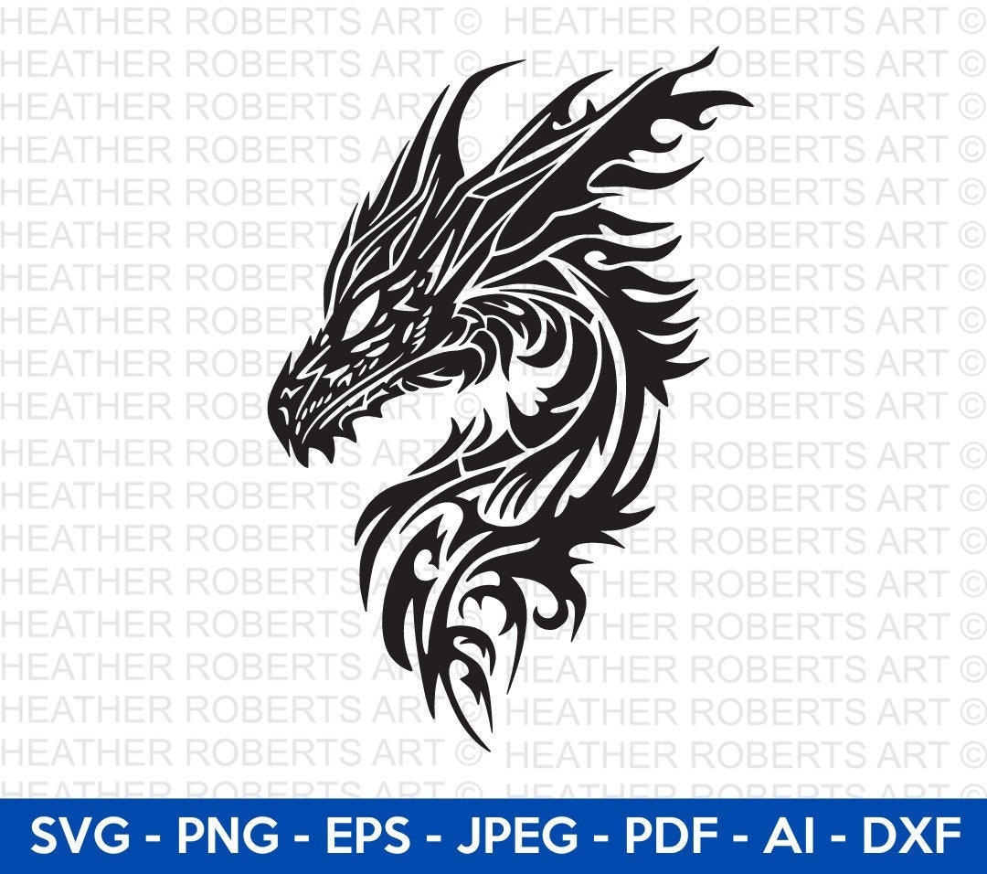 Dragon SVG, Tribal Dragon SVG, Dragon Tattoo Svg, Dragon Silhouette ...