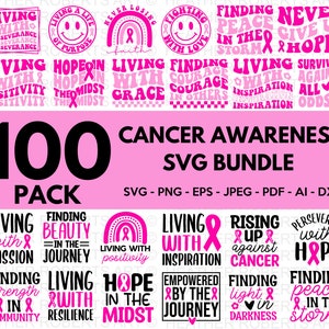 Cancer Awareness Mega SVG Bundle, Cancer SVG, Breast Cancer SVG, Awareness Ribbon Svg, Pink Ribbon Svg, Cancer Survivor Svg,Cut File Cricut