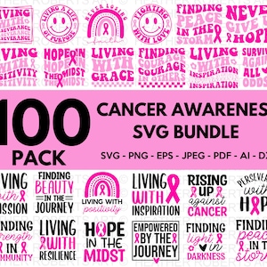 Cancer Awareness Mega SVG Bundle, Cancer SVG, Breast Cancer SVG, Awareness Ribbon Svg, Pink Ribbon Svg, Cancer Survivor Svg,Cut File Cricut