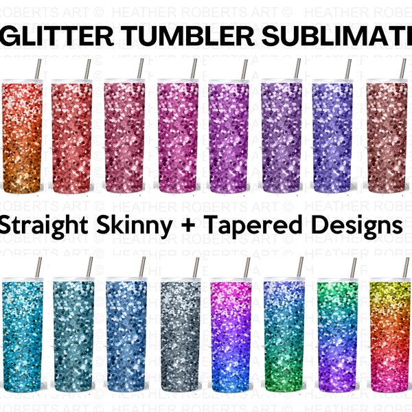 20 Oz Skinny Glitter Tumbler Sublimation Wraps Bundle, Glitter Designs PNG Bundle, Ombre Glitters Pattern, Straight, Tapered,Sublimation PNG