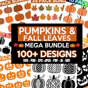 Pompoen en herfstbladeren Mega SVG-bundel, herfst Cliparts SVG-bundel, esdoornblad Svg, herfst Svg, herfstblad svg, herfst bundel Svg, Cricut