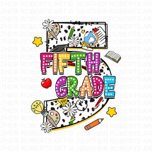 Fifth Grade PNG, Retro Back to School PNG, Team Grade PNG, Retro Teacher Png, Bright Dalmatians Dots, Dream Team,Back to School,Sublimation
