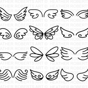 Lot d'ailes SVG, SVG d'ailes d'ange, forme d'ailes, contour d'aile, clipart ailes, vecteur, fichier de coupe pour Cricut, Silhouette, ailes Svg Png Dxf