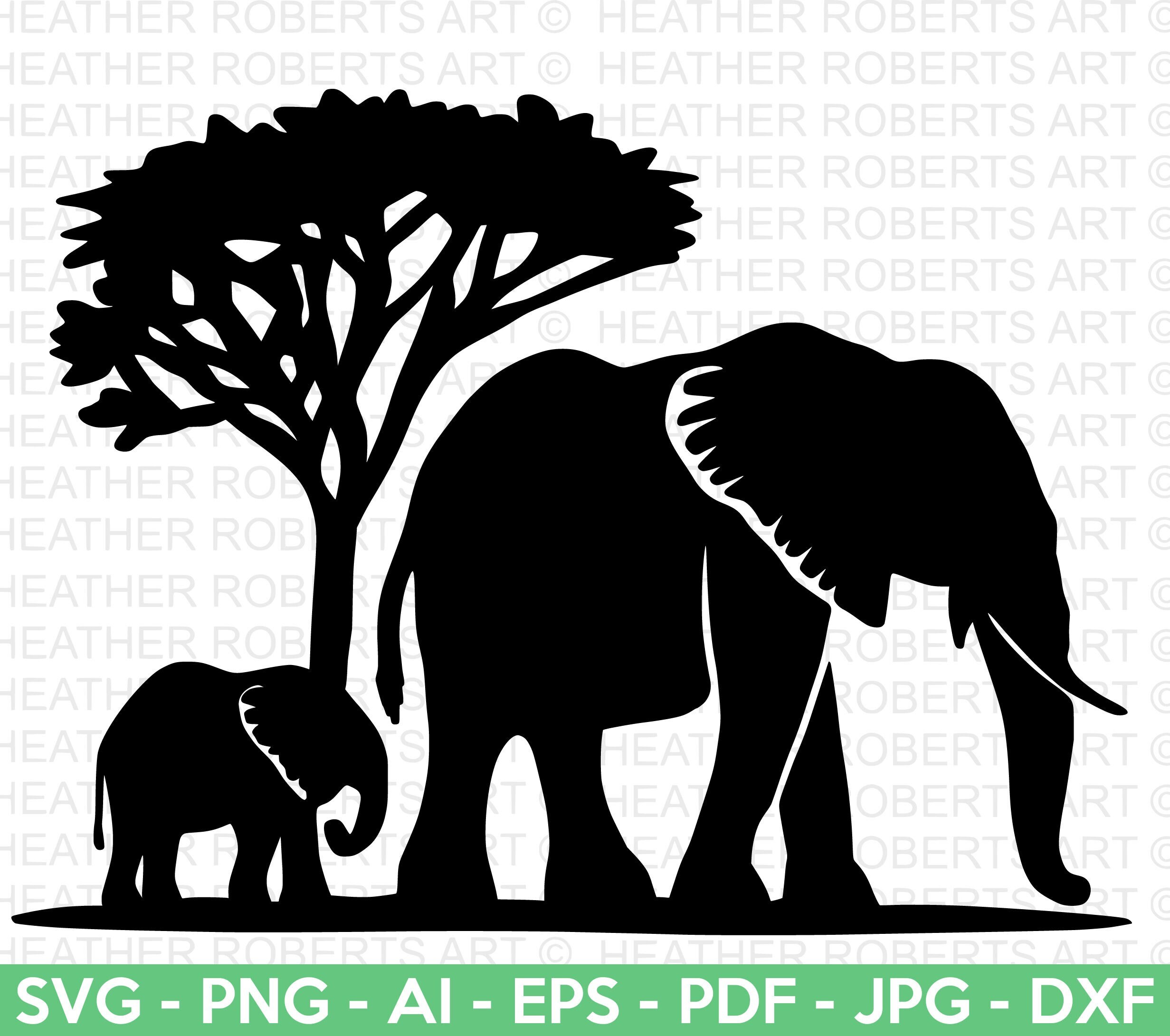 Elephant family stencil - Etsy México, image size:2463x2181