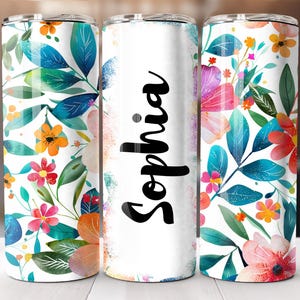 Adicione Seu Próprio Texto Envoltório Floral Tumbler, 20oz Skinny Tumbler Sublimation Designs Tumbler Arquivo PNG Download Digital, Flores Coloridas PNG