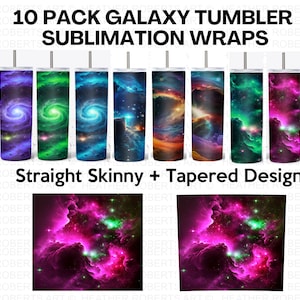 20 Oz Galaxy Skinny Tumbler Sublimation Wraps Bundle, Galaxy Designs PNG Bundle, Universe Design, Straight, Tapered, Sublimation PNG