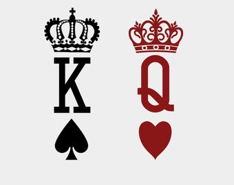 King and Queen SVG , EPS, PNG, Jpeg, Dxf, Playing Cards, King of Spades, Queen of Hearts, Cut files for Cricut, Instant Download