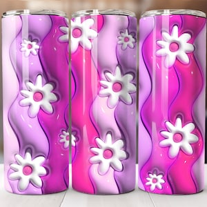 レトロな膨らんだ花柄タンブラーラップPng 3Dタンブラーデザインスキニー昇華デジタルダウンロード3D昇華デザインタンブラーラップ20オンススキニー