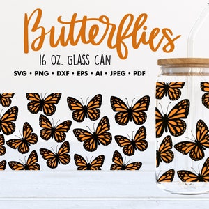 Boîte en verre papillon orange 16 oz, téléchargement immédiat, téléchargements numériques, fichiers coupés pour Cricut, Silhouette