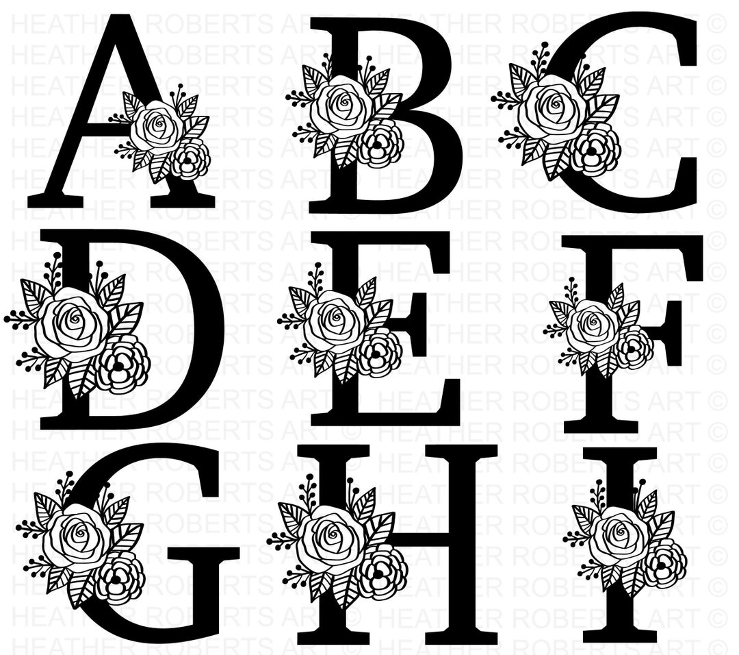 Rose Floral Alphabet and Numbers SVG Bundle – Heather Roberts Art