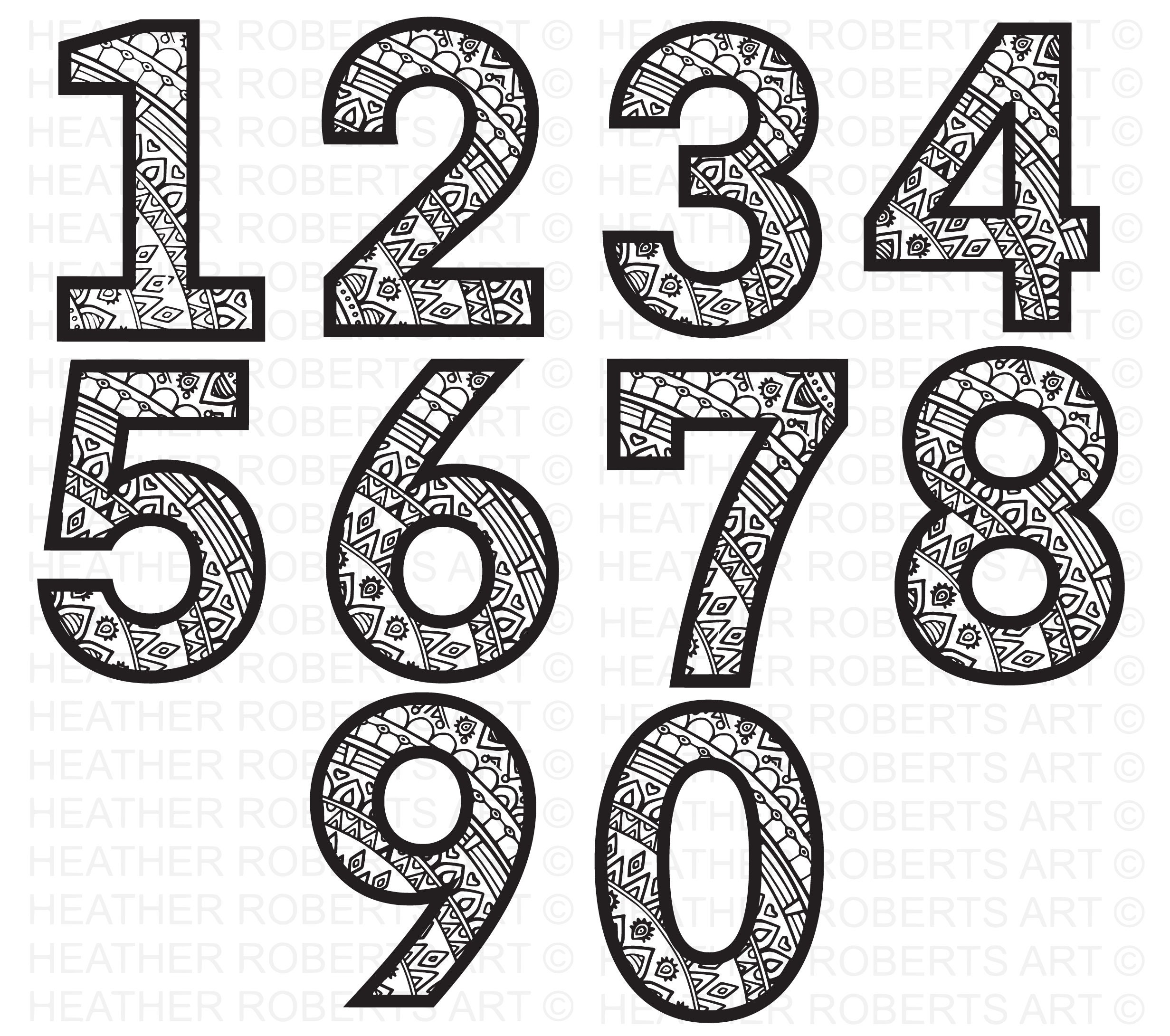 Mandala Alphabet Numbers SVG: 36 Individual Cut Files - Etsy Norway, image size:2463x2181