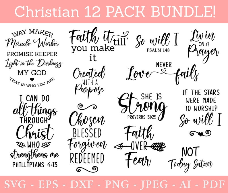 Christian Bundle SVG, Scripture Bundle, Instant Download, Bible Verse Bundle, Cut Files for Cricut, Religious SVG, Jesus, God, Faith svg dxf 