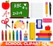 School Clipart Set, School Supplies Clipart Set, PNG Files, Crayons, Pencils, Cute School Supplies Clipart, Back to School Sublimation Files 