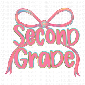 PNG de segundo grado, paquete PNG de regreso a clases, diseño de camiseta de maestra coqueta para el primer día de clases, lazo rosa femenino, regreso a clases