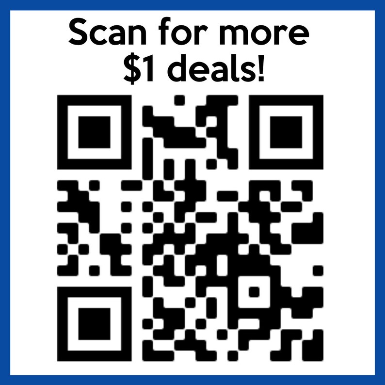 Op de afbeelding: Een zwart-witte QR-code met de tekst "Scan voor meer deals van &euro; 1!" erboven.