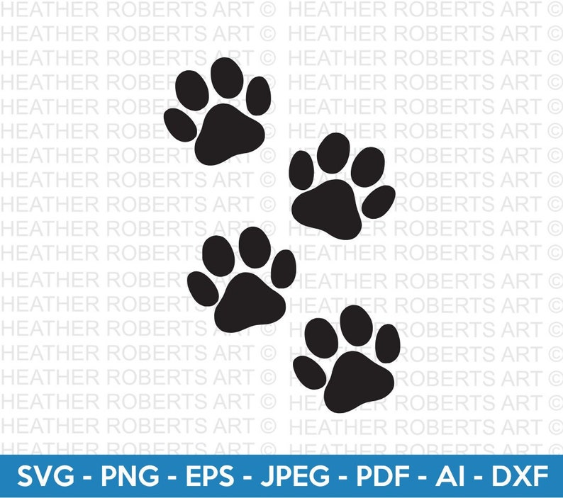 May include: Three black paw prints on a white background. The paw prints are in a staggered formation.