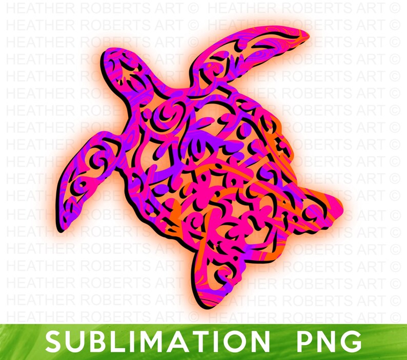 K&ouml;nnte beinhalten: Eine stilisierte Meeresschildkr&ouml;te in Pink und Orange mit komplizierten Designs. Die Schildkr&ouml;te ist schwarz umrandet und hat einen wei&szlig;en Hintergrund.