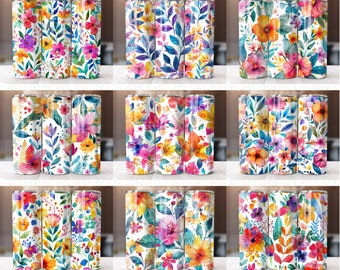 Paquete de envoltorios florales para vasos: diseños PNG de flores de primavera (descarga digital)
