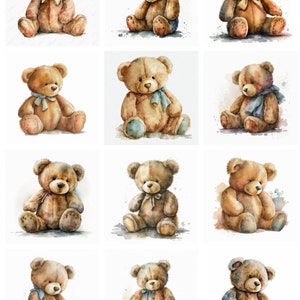 Watercolor Teddy Bear Clipart, Teddy Bear Cute Clip Art, Card Making ...