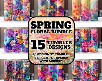 Paquete de envoltorios para vasos con diseño floral de primavera: vaso delgado de 20 oz PNG (descarga digital)