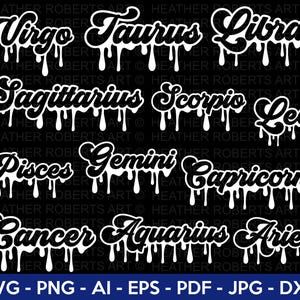 Commande personnalisée - ensemble SVG signes du zodiaque (blanc), dégoulinant de signes du zodiaque, svg signes astrologie, signe de la constellation, fichier de coupe pour Cricut