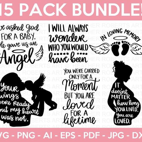 Pregnancy and Infant Loss SVG Bundle, Baby Loss SVG, Miscarriage SVG, Angel Wings svg, Rainbow Baby svg, Little Angel svg, Cut File Cricut