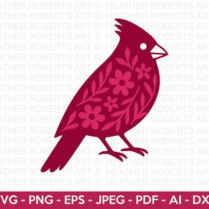 Floral Cardinal Bird SVG, Northern Red Bird Svg, Red Cardinal, Cardial Clipart, Memorial Svg, Bird Clipart, Red Bird Svg, bestand knippen Cricut