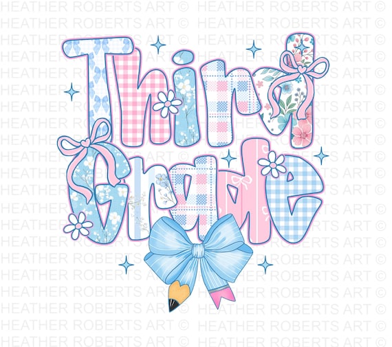 Preppy Floral Third Grade PNG: Back to School Clipart (Digital Download)