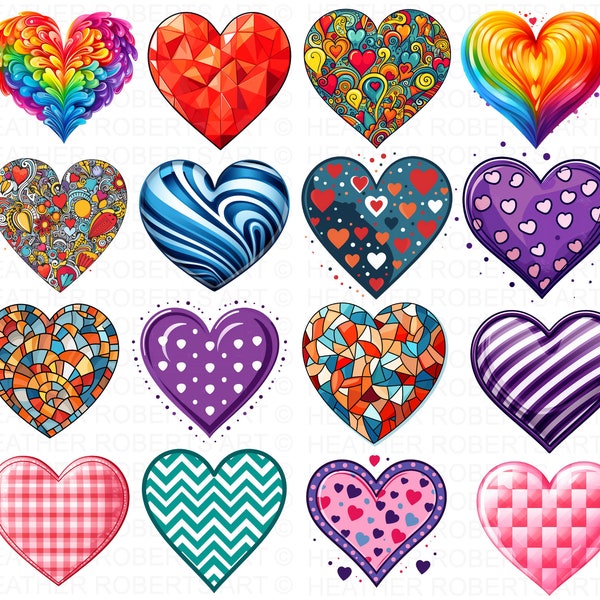 Herz Clipart Set, Valentinstag Clip Art Set, Herzen PNG, Valentine Herz PNG, süße Herzen png, rote Herzen, Sublimationsdateien, PNG-Dateien