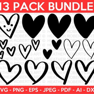 Paquete de Svg de corazón, Svg de corazón, Svg de corazón dibujado a mano, Svg de corazón abierto, Svg de corazón garabato, Svg de corazón esbozado, Svg de amor, Svg de San Valentín, Cricut, Png, Dxf