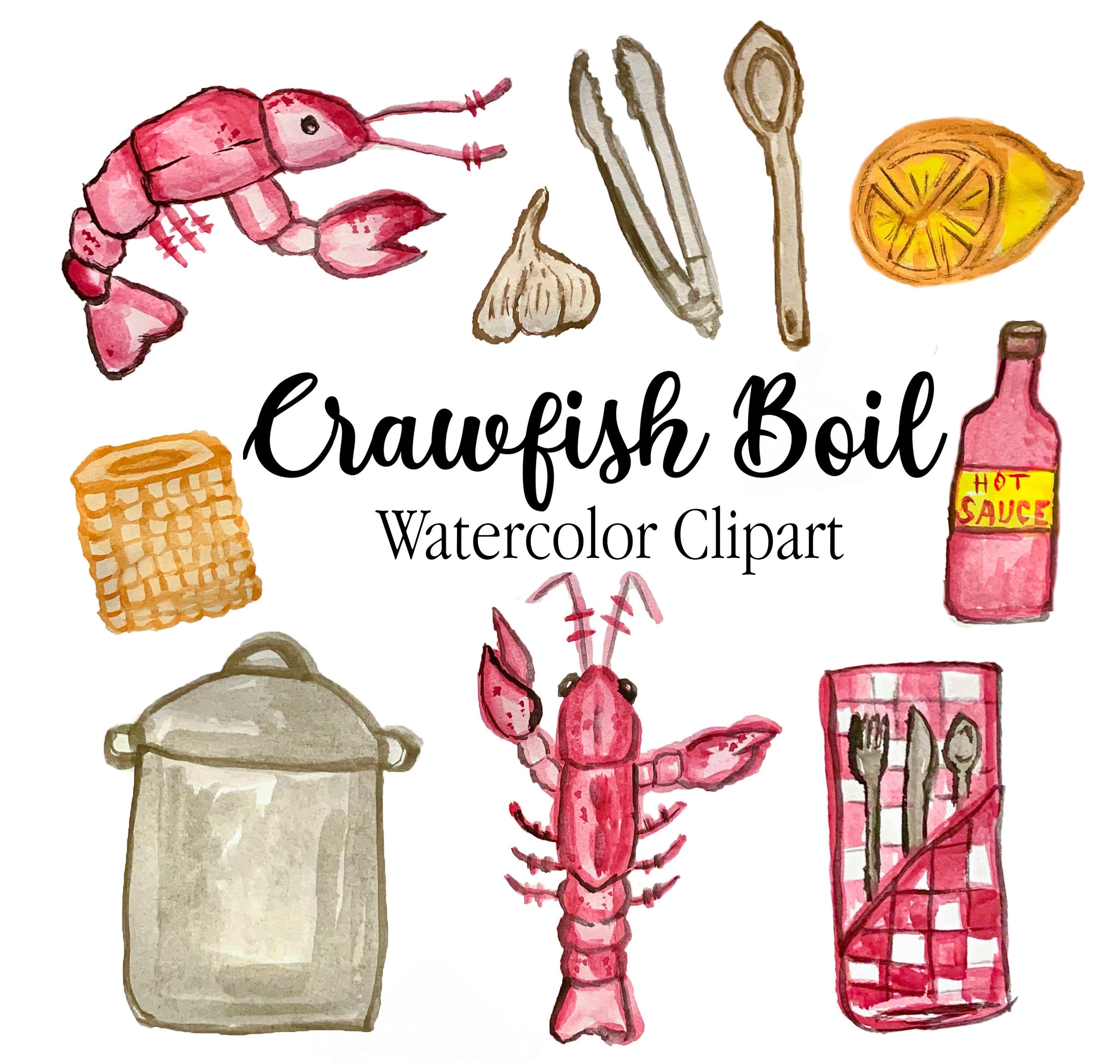 Crawfish Boil Watercolor Clip Art Instant Download Summer Etsy