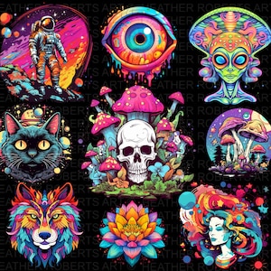 Psychedelische Sublimationsbündel, magische Pilze PNG, psychedelische png Dekor, psychedelische Kunst, psychedelische Wandkunst png, Sublimation PNG
