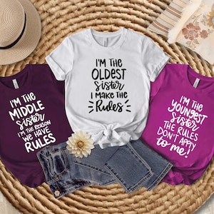 Conjunto a juego para hermanos, hermana mayor, hermana del medio y hermana menor SVG, camiseta a juego para hermanas, regalo para hermana, camiseta para mejor amiga, viaje de chicas SVG