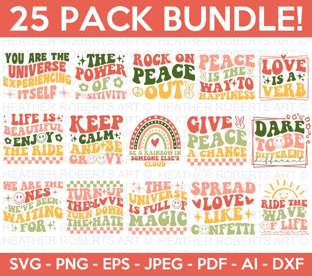 Hippie Retro SVG Bundle, Hippie Svg, Peace Svg, Inspirational Svg ...