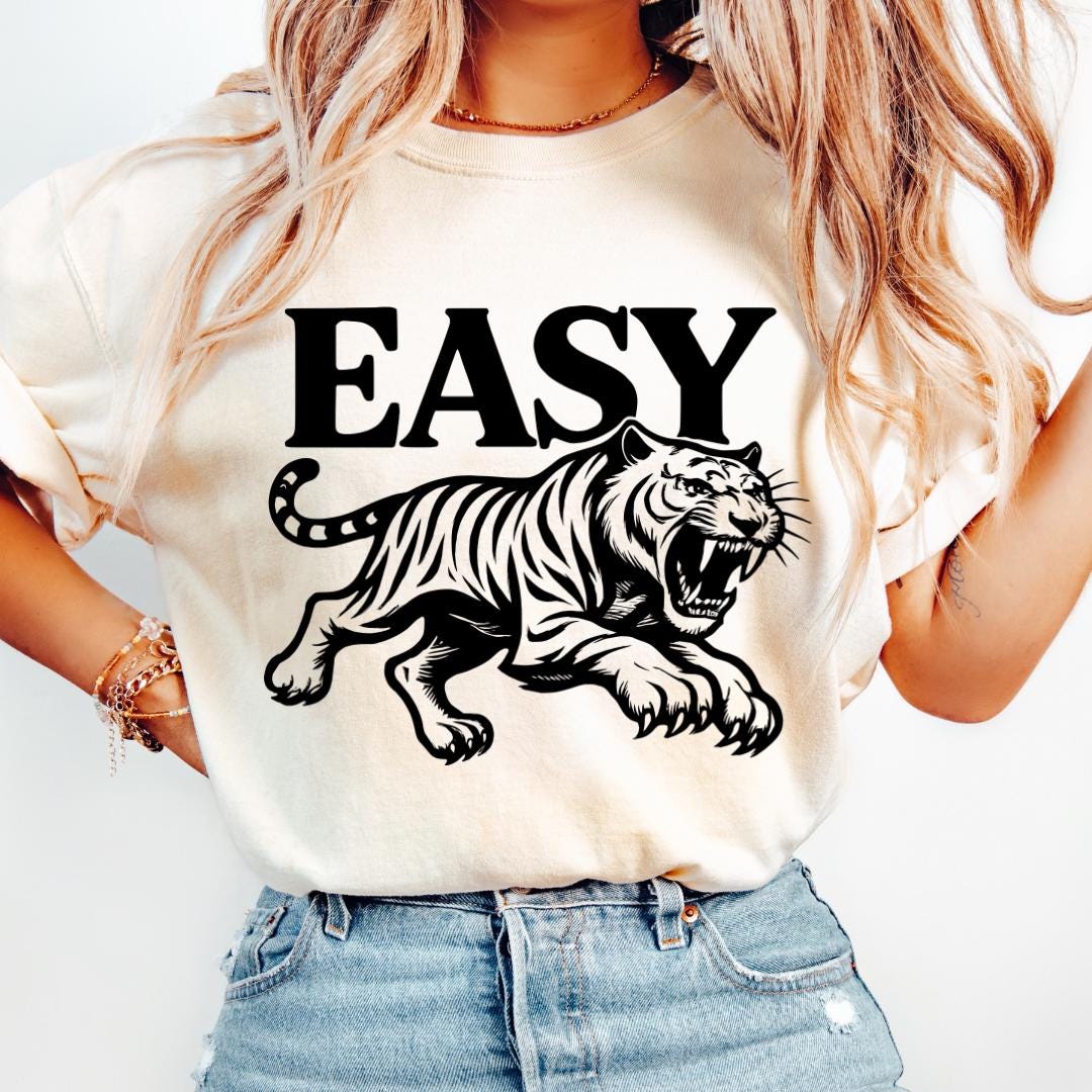 Easy Tiger Gildan 5000 T-Shirt, Vintage Distressed Tiger Shirt, Oversized Retro Tiger Tee, Trendy Grunge Indie Boho Shirt, Graphic Tee