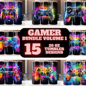 Pacchetto avvolgente per bicchiere da 20 Oz per giocatori, involucro per bicchiere per controller di gioco 3D, design di videogiochi, sublimazione di videogiochi, involucro per bicchiere per videogiochi