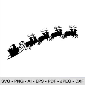 Santa’s Sleigh SVG, Reindeer SVG, Christmas svg, Winter Svg, Snowflakes svg, Holiday svg, Cut File for Cricut, Silhouette