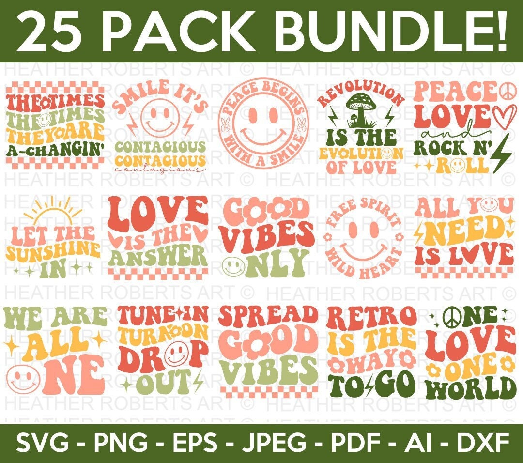 Hippie Retro SVG Bundle, Hippie Svg, Peace Svg, Inspirational Svg ...