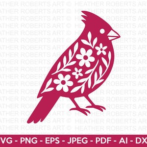 Floral Cardinal Bird SVG, Northern Red Bird Svg, Red Cardinal, Cardial Clipart, Memorial Svg, Bird Clipart, Red Bird Svg, bestand knippen Cricut