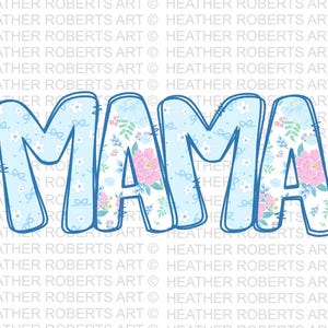 Mamá png, Floral azul, Rayas, Letras a mano, Día de la Madre, Archivo digital, Sublimación, DTF