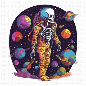 Psychedelischer Skelett Astronaut, Astronaut PNG, Astronomie PNG, Psychedelische PNG Dekor, psychedelische Kunst, Psychedelische Wandkunst PNG, Sublimation PNG