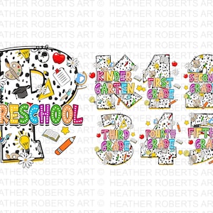 Retro Back to School PNG Bundle, Team Grade PNG, Retro Teacher PNG, Bright Dalmatians Dots, Dream Team, Back to School, Sublimacja